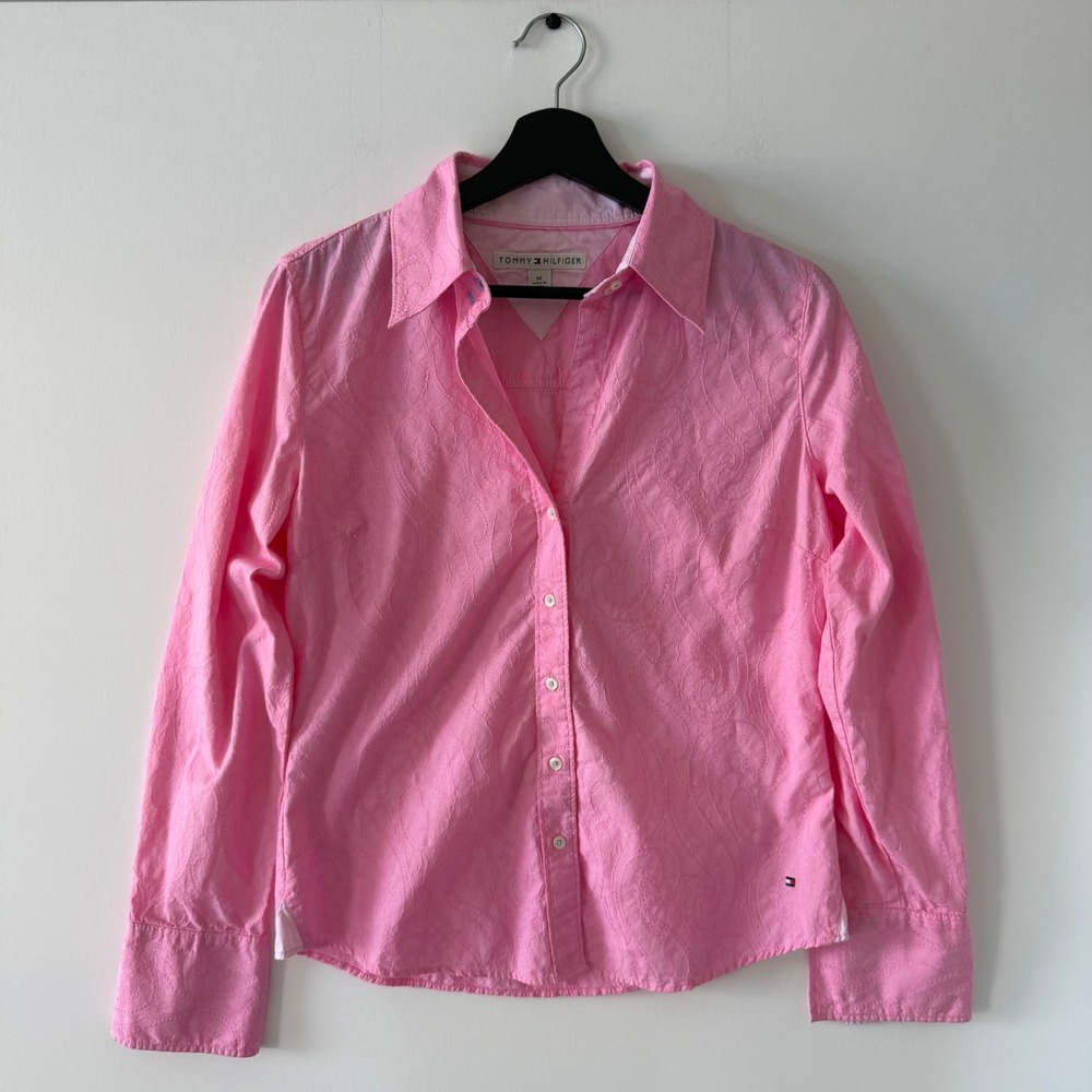Tommy Hilfiger Pink Paisley Jacquard Cotton Button Down Shirt Y2K 00s M